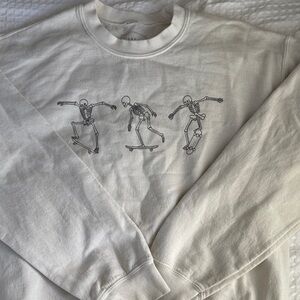 Full Tilt Vintage White Skeleton Graphic Crew Neck Sweater